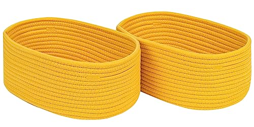 CubesLand Cube Shelf Closet Storage Baskets Bins Set 2,Woven Basket for Organizing/Storage,Long-lasting &Skin-friendly Toy Storage Basket Bin,Stylish Room Decor Basket,Yellow Cotton Rope Basket - color: Yellow, size: 2pcs-small basket