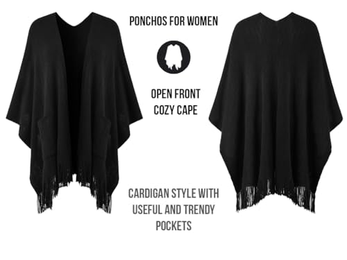 Ferand Shawl Wraps for Women, Cozy Lightweight Poncho Cape with Pockets, Warm for Fall Winter Travel - color: Black