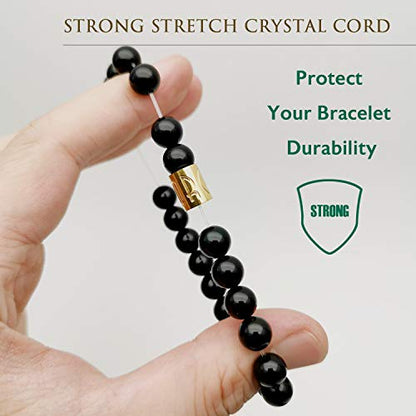 Morchic 8mm Genuine Gemstone Stretch Bracelet for Women Men Unisex, Natural Energy Crystal Stone Beads, Classic Simple Design Cuff Birthday Gift 7.5 Inch - color: Black Onyx