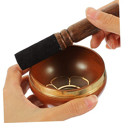 1set Tibetan Singing Bowl Meditation Set Mallet Cushion Handcrafted Copper Bowl for Yoga Mindfulness Sound Healing Diameter Orange