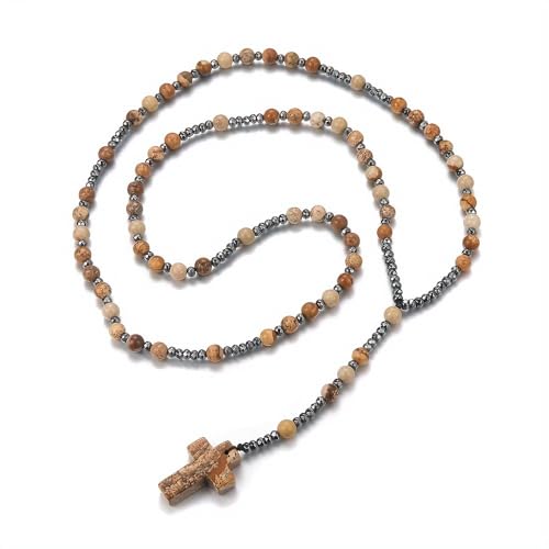 LIYAPEI Triple Protection Necklace with Tiger Eye, Obsidian, and Hematite - Stylish Men's Cross Necklace and Women's Y-Shaped Sweater Chain An Anxiety Relief Beaded Necklace. - color: yellow