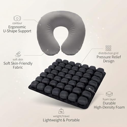 Sondur Travel Cushion, Inflatable Airplane Seat Cushion for Long Flights, 3D Air Cell Seat Cushions with Foot-operated Inflatable Accessories for Office Chair, Wheelchair, Cars, Home Living