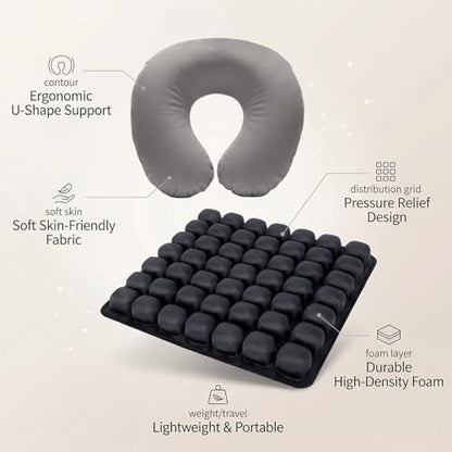 Sondur Travel Cushion, Inflatable Airplane Seat Cushion for Long Flights, 3D Air Cell Seat Cushions with Foot-operated Inflatable Accessories for Office Chair, Wheelchair, Cars, Home Living