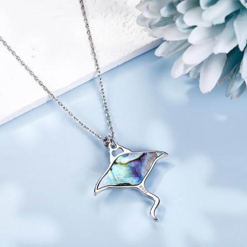 Sterling Silver Cute Animal Pendant Necklace Fox/Snake/Unicorn/Owl on Moon/Rabbit/Horse Necklace Jewelry for Women Mom Sister - style: Stingray