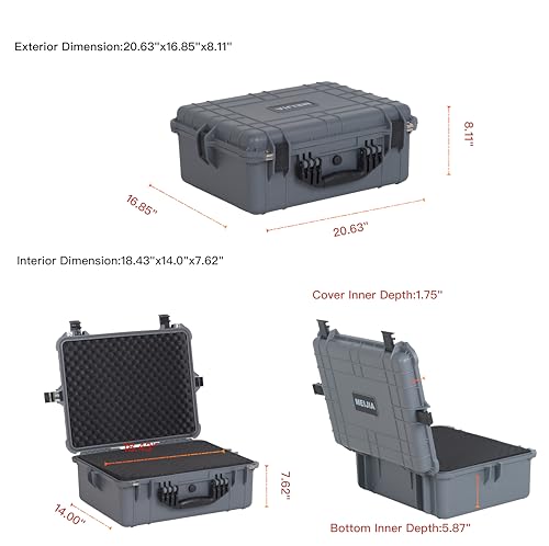 MEIJIA Portable All Weather Waterproof Protective Hard Case,Compact Camera Case with Customizable Fit Foam,Fit Use of Drones,Camera,Equipments,20.62 x16.85x8.11inches(Grey) - color: Grey