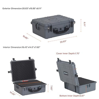 MEIJIA Portable All Weather Waterproof Protective Hard Case,Compact Camera Case with Customizable Fit Foam,Fit Use of Drones,Camera,Equipments,20.62 x16.85x8.11inches(Grey) - color: Grey