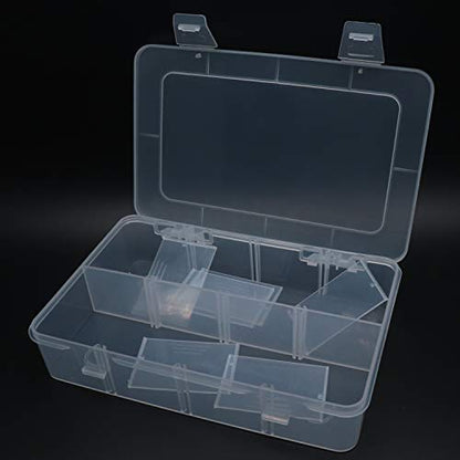 Xiaoyztan 8 Grids Clear Plastic Organizer with Adjustable Dividers, Jewelry Box Bead Storage Container for Small Parts, Fishing Tackle, DIY Crafts, and Earrings, Overall 7.3in x 4.9in - size: 7.9x4.9x1.65 in