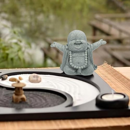 Buddha Statue, Bring Luck Laughing Buddha Sandstone Decor for Home, Office, Car, Meditation Spaces Portable Buddhist Sculpture Suitable for Tea Pets, Yoga Studios