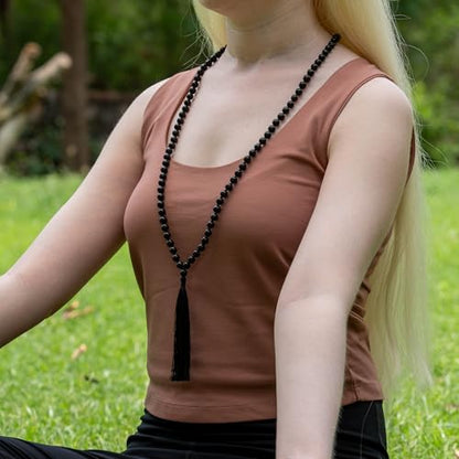 Black Tourmaline 108 Beads Japa Mala Necklace & Bracelet | Natural Semi-Precious Gemstone Prayer Mala for Yoga, Meditation & Mindfulness