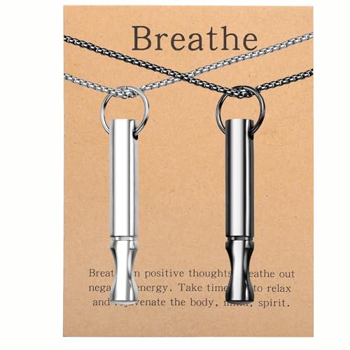 Mindfulness Breathing Necklace Stress Relief Pendant Stainless Steel Anxiety Breathe Necklace for Women Men - color: Steel+Black