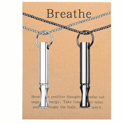 Mindfulness Breathing Necklace Stress Relief Pendant Stainless Steel Anxiety Breathe Necklace for Women Men - color: Steel+Black