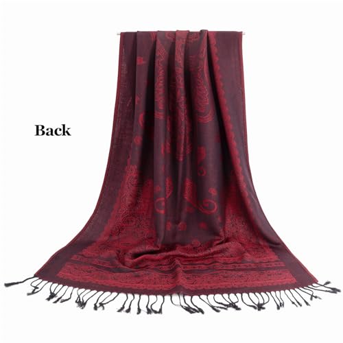 Ciormis Two Tone Silky Paisley Pashmina Shawl Scarf,Soft Women's Rave Jacquard Pashminas Wrap Scarves - color: M#. Burgundy Paisley
