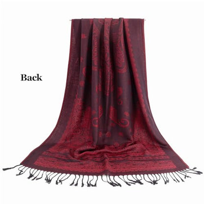 Ciormis Two Tone Silky Paisley Pashmina Shawl Scarf,Soft Women's Rave Jacquard Pashminas Wrap Scarves - color: M#. Burgundy Paisley