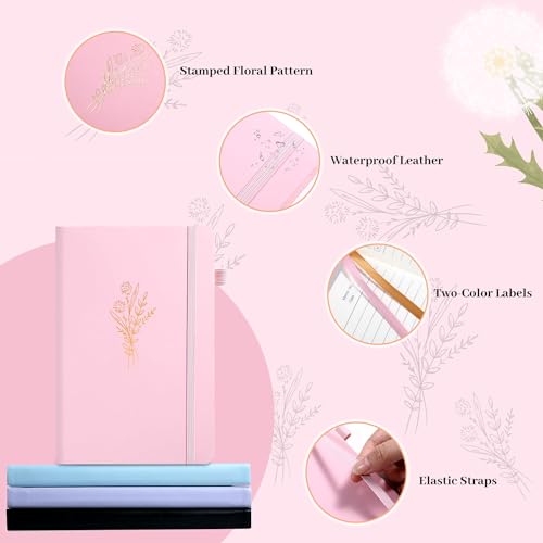 Lined Journal Notebook for Women Cute Leather Journals for Writing Aesthetic Floral Diary 192 Pages A5 Hardcover Journaling Notebooks with Pen Loop, 5.7 x 8.3 in, Pink - color: Lihgt Pink