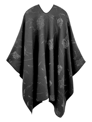 Women's Elegant Shawl Wraps, Soft Open Front Poncho Cape, Reversible Casual Cardigan Shawls for Gift Travel - color: Black