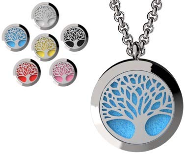 Wild Essentials 3 Necklace Set, Tree Of Life, Flower of Life, Sun Essential Oil Diffuser Necklace Stainless Steel Locket Pendants, 24 Inch Chains, 36 Refill Pads, Color Changing, Perfume Locket, Aroma
