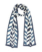 100% Silk Scarf for Women 59”*6.3” Long Shawls for Headscarf and Neck- Oblong Hair Wraps with Gift Packed - color: White&blue Geometry