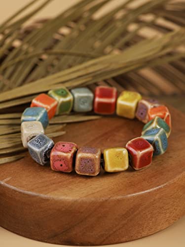 MINACHI Boho Hippie Colorful Ceramic Beads Strand Stretch Bracelet, Bohemian Summer Beach Jewelry Gift for Women - color: S02