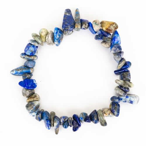 Bracelets for Men & Women - Natural Gemstone Raw Beads Stretch Bracelet, Irregular Chips Healing Crystal Jewelry. Anxiety Relief for Stress & Negative Energy Protection. - color: Lapis Lazuli