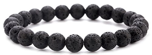 Men Women 8mm Natural Stone Lava Rock Diffuser Bracelet Elastic Yoga Agate Beads Bracelet Bangle - color: Lava Stone