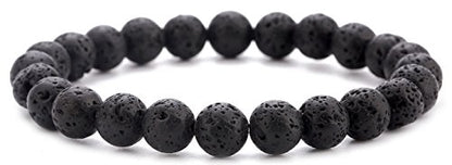 Men Women 8mm Natural Stone Lava Rock Diffuser Bracelet Elastic Yoga Agate Beads Bracelet Bangle - color: Lava Stone