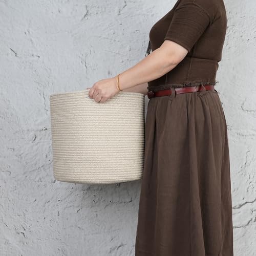 XUANGUO Cotton Rope Basket For Girls Boys Kids 16”X14” Baby Laundry Basket Nursery Bin Round Woven Baskets Organizer For Storage Toys Blankets Shoes Clothes oatmeal