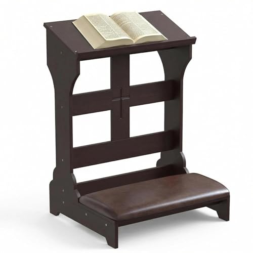 Prayer Kneeler Wooden Bench Stool with Padded Cushion and Storage Shelf - Heavy Duty Solid Wood Prayer Kneeler for Kneeling at Home and Church - Comfortable Padded Religious Kneeling Stool for Worship