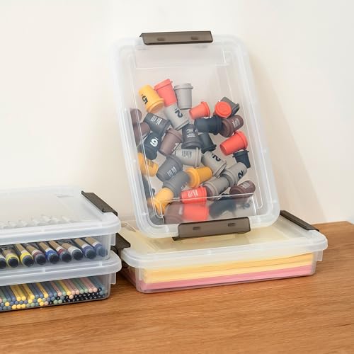 Citylife 4 Packs Portable Project Case, Clear File Box with Snap Lid, Stackable Plastic Organizers for Craft Projects, Letters, A4 Paper, Cards, and Photos - size: 5QT, style: 4 PCS