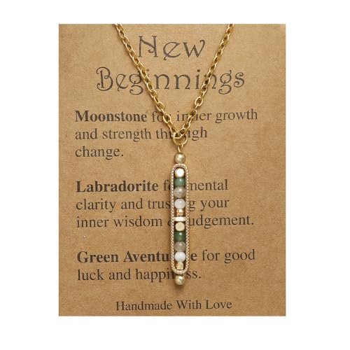 KZL Healing Crystals Necklace Spiritual Crystal Pendant Necklace for Women Men Reiki Natural Stones Beaded Stress Relief Anxiety Necklace Empath Protection New Beginnings Good Luck Gifts - style: New Beginnings
