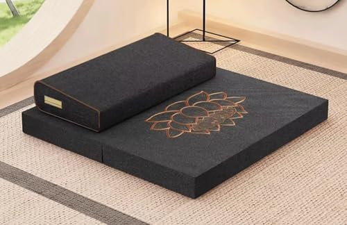 Handcrafted Meditation Mat,Portable Foldable Floor Cushion Outdoor Coconut Fibre Linen Yoga Cushion(Size:60x60cm(24x24inch),Color:Black-1) - color: Black-1, size: 60x60cm(24x24inch)