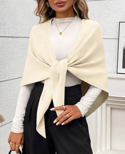 Womens Knitted Shawl Wraps Casual Solid Color Cape Scarf Comfortable Triangle Pashmina Shoulder Sweater - color: Cream