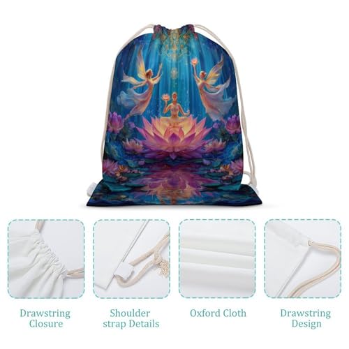 Chakra Yoga And Meditation Zen Lotusfloral Canvas Drawstring Backpack Lightweight String Bag for Sports Gym Travel Swimming Beach 30x40cm
