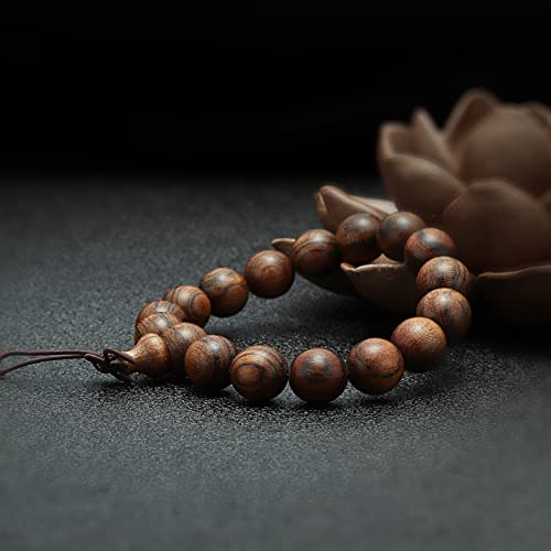 15mm Wooden Bead Bracelet, Buddhist Prayer Bead Bracelet, Handmade Wooden Bead Bracelet, Tiger Skin Sandalwood Bead Bracelet, 15 Bead Hand Served Bead Bracelet for Women Men