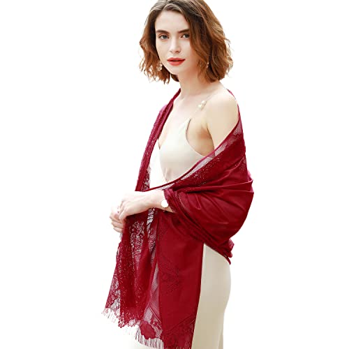 RIIQIICHY Shawls and Wraps for Evening Dresses Scarfs for Women Pashmina Wedding Formal Shawl - color: Wine Red-3