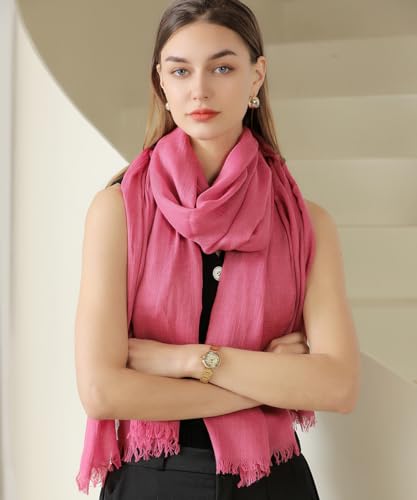 Harewom Lightweight Gauze Linen Feeling Shawl Wraps for Women Beach Summer Scarf for Evening Wedding Dresses - color: Shawl Wraps - Hot Pink