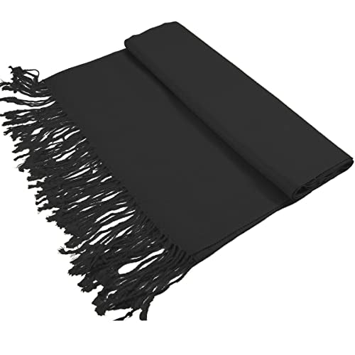 Glory Max Women Large Soft Silky Pashmina Shawl Wrap Scarf in Plain Solid Colors - color: Black