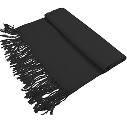 Glory Max Women Large Soft Silky Pashmina Shawl Wrap Scarf in Plain Solid Colors - color: Black