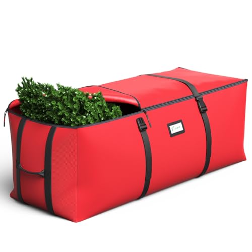 7.5Ft Christmas Tree Storage Bag, Fit up to Artificial Xmas Trees, with Double Zipper & Buckle Straps, Handles for Easy Carry, 600D Oxford Fabric Waterproof and Dustproof. (Red)