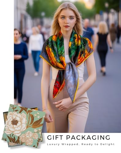 PoeticEHome Cashmere Scarf Wrap 36"x36" - Featherlight & Wrinkle-Free Artistic Square Shawl for Travel & Office, Gift Ready - color: Sunflowers - 36"