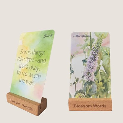 Botanical Affirmation Cards for Women – 64 Floral Self-Love & Healing Cards with Wooden Display Stand – Daily Mindfulness & Emotional Wellness Gift for Women, Best Friend, Sister