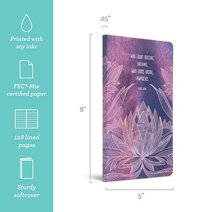 Compendium Softcover Journal – “Who looks outside, dreams. Who looks inside, awakens.”— A Write Now Journal with 128 Lined Pages, 5"W x 8"H - color: Outside Purple
