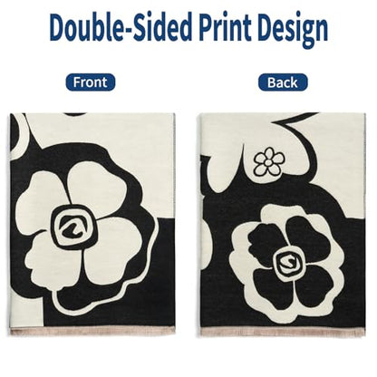 QIUTIMIY Pashmina Shawl Wraps for Womens Winter Scarf Reversible Pattern Designer Ladies Shawls and Wraps for Evening Dresses - color: Flower6-black White