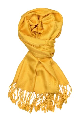 Achillea Lightweight Pashmina Scarf for Women – Soft Silky Shawl Wrap for Evening Dresses, Bridesmaids & Everyday Wear - color: Gold