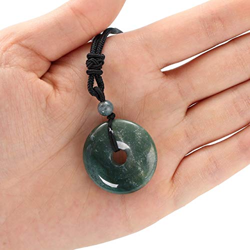 Jovivi 30mm Circle Donut Healing Crystals Necklace Natural Semi-Precious Chakra Gemstone Stone Amulet Lucky Coin Donuts Charm Protection Quartz Reiki Pendant Necklace for Men Women Adjustable Rope - color: Indian Agate