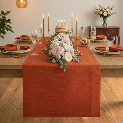 Luxe Shine™ by D'Moksha Rust Table Runner 120 Inches Long, Elegant Silk Table Runner, Machine Washable, 14 x 120 Inch for Dresser, Dining- Summer, Father's Day - color: Rust, size: 14 X 120 Inch