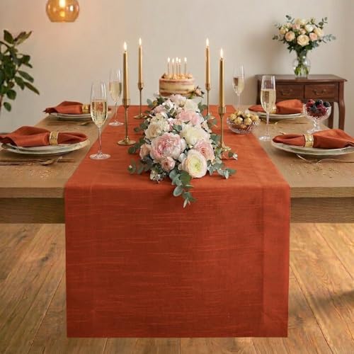 Luxe Shine™ by D'Moksha Rust Table Runner 120 Inches Long, Elegant Silk Table Runner, Machine Washable, 14 x 120 Inch for Dresser, Dining- Summer, Father's Day - color: Rust, size: 14 X 120 Inch
