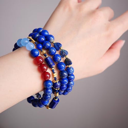 Lapis Lazuli Healing Bracelet – Real Crystal Beads for Stress Relief, Meditation & Chakra Balance – Natural Gemstone Jewelry Gift for Women & Men, Adjustable Stretch Fit - style: heart with gift boxes