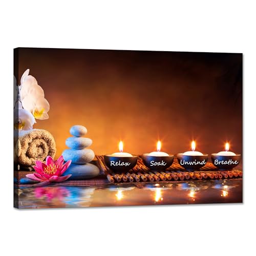 Zen Wall Art Lotus Flower Decor Breathe Canvas Picture Candles Relaxing Peaceful Poster Prints for Zen Spa Room Living Room Bedroom(28.00" x 44.00") - color: mindset lotus 04, size: 28"L x 44"W