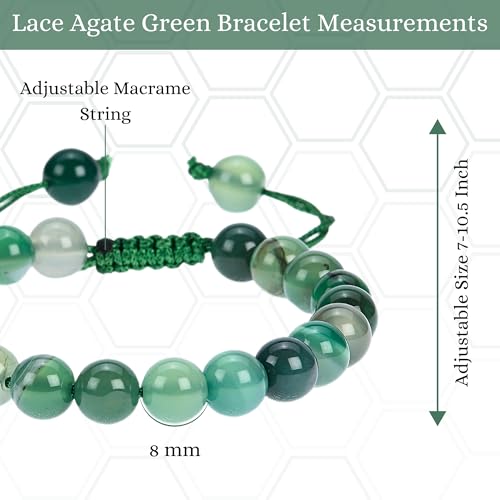 ANAYA AGATE Energy Protection Crystal Handmade Adjustable Bead Bracelet Perfect for Men, Women’s Christmas Gift - Gemstone Healing Stretch Bracelet Pulsera Para Hombre Mujer Stocking Stuffer - color: Lace Agate Green