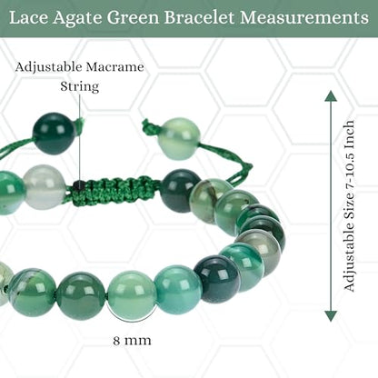 ANAYA AGATE Energy Protection Crystal Handmade Adjustable Bead Bracelet Perfect for Men, Women’s Christmas Gift - Gemstone Healing Stretch Bracelet Pulsera Para Hombre Mujer Stocking Stuffer - color: Lace Agate Green